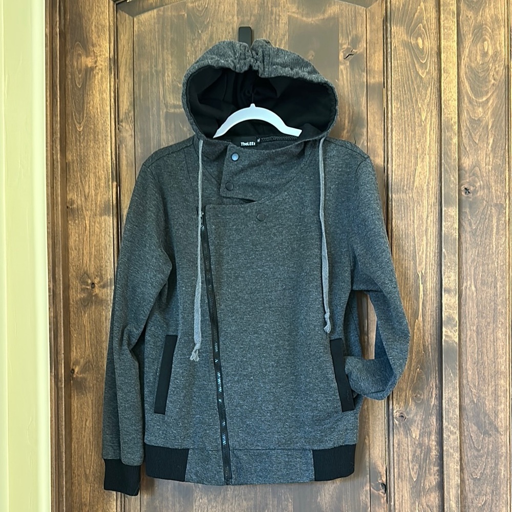 Gray Hooded Jacket with Black Accents